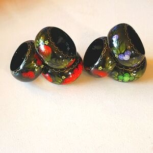 Vintage Handpainted Fruit Embellished Russian Napkin Ring Holders ~set of 6